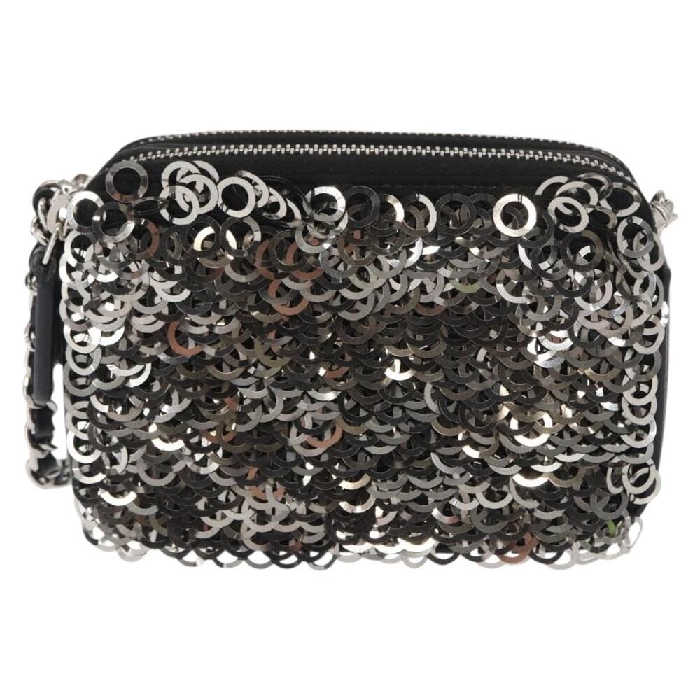 Chanel Sequin Chain Shoulder Bag Black Canvas